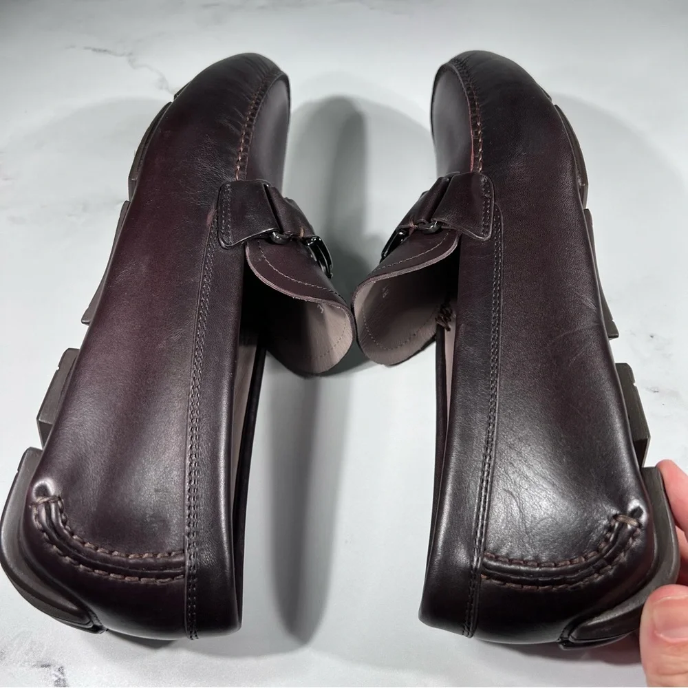 Salvatore Ferragamo Peter Hickory Light Grey Leather Slip On Driver Loafers
